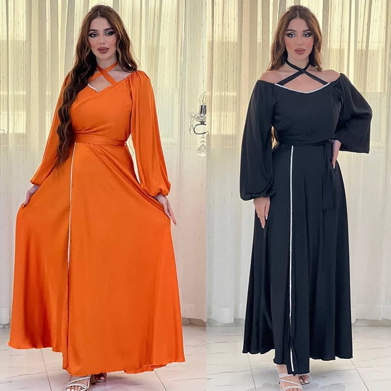 MQ074 2023 Summer Modern Fashion European and American Women's Long Dress Cross-Border Dress Long Dress Rhinestone Evening Gown