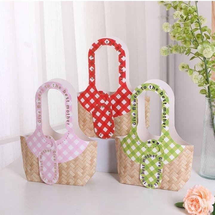 Cross-Border New Imitation Bamboo Handbag Portable Flower Basket Flower Packaging Party Supplies Flower Shop Portable Gift Bag