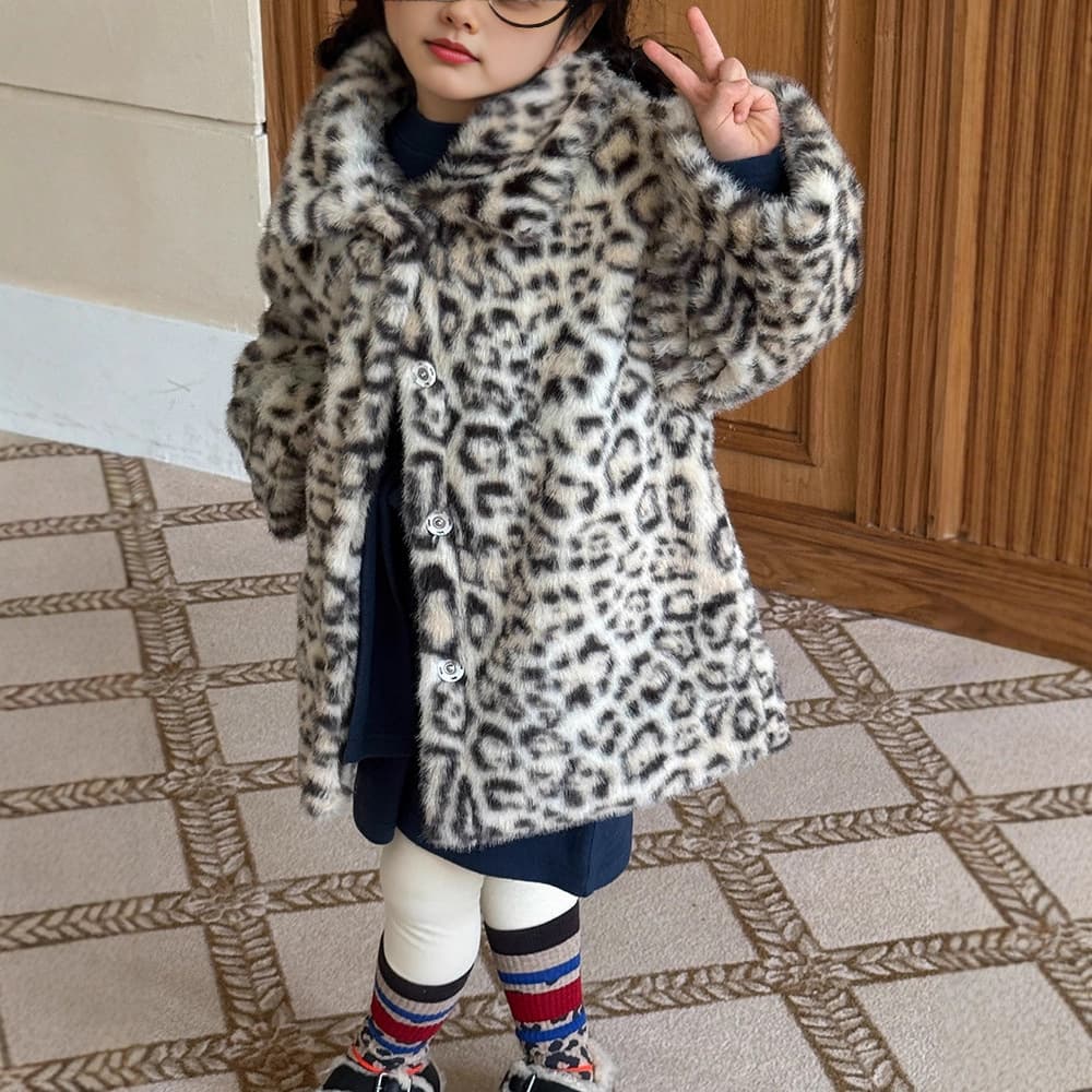 Children's Leopard Print Faux Fur Coat 2025 Winter New Rich Style Fuzzy Overcoat Fleece Lined Thickened Kids' Wear