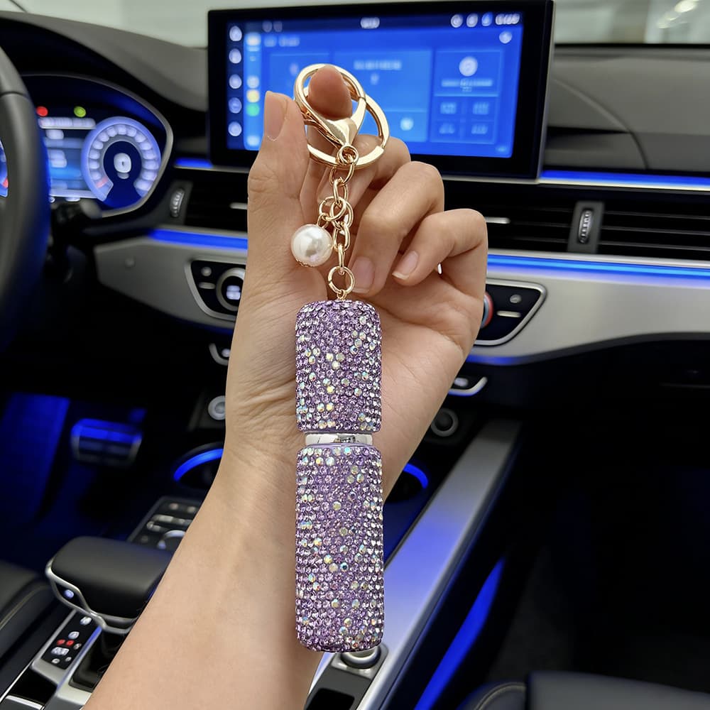 Cross-border rhinestone perfume refillable bottle keychain creative mini spray bottle keyring bag decoration charm