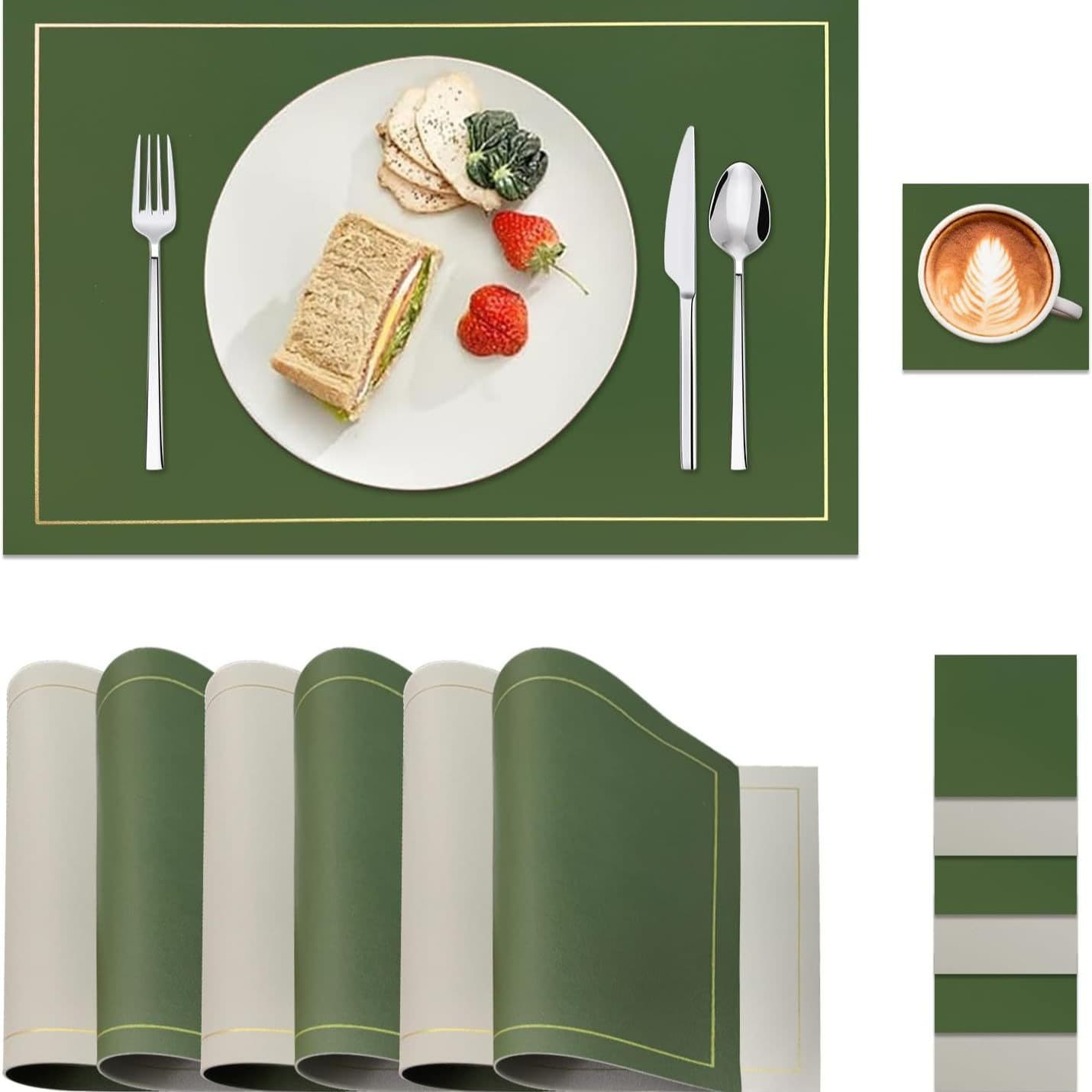 Leather table mats are available in stock, waterproof, oil-proof and insulated western food mats, square two-color table mats.
