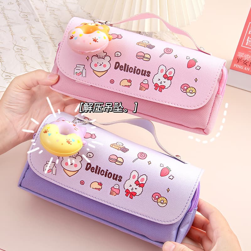 Korean style large-capacity pencil bag for students, cute decompression stationery bag, cartoon creative multi-functional stationery box pencil bag