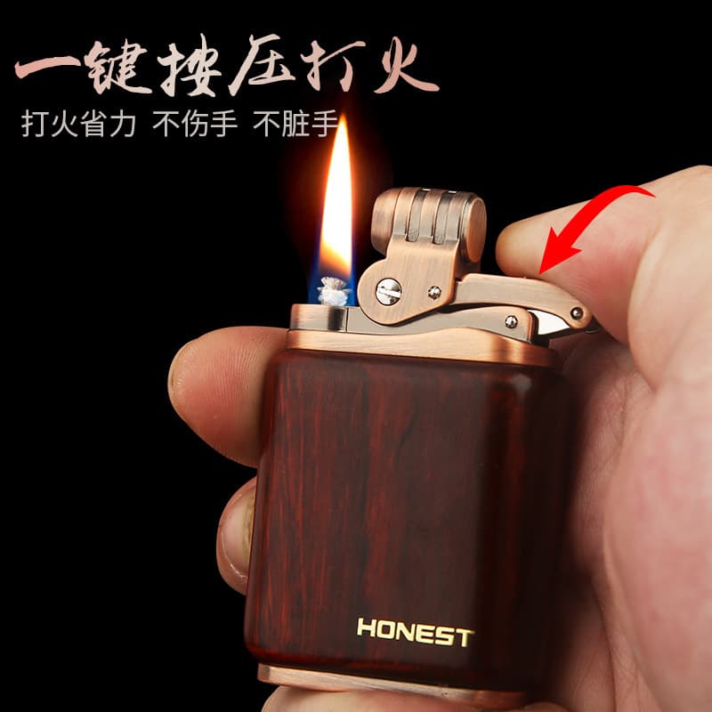 TikTok Source of Goods: Baicheng Jinhong Kerosene Lighter, Metal Retro Rosewood Personalized Lighter, Men's Qixi Gift