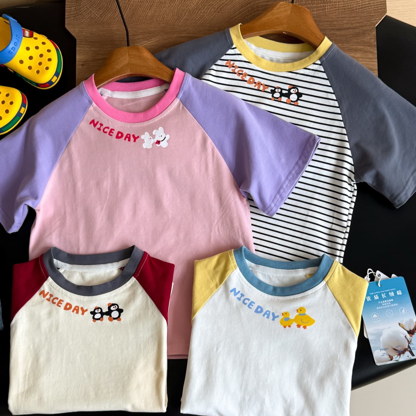 Children's T-Shirt Short Sleeve Pure Cotton Spring Autumn New Top Boy Raglan Sleeve Girl Stylish Base Layer Baby Clothes