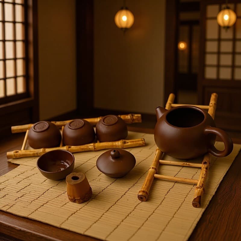 Handmade Single Bamboo Joint Carved Anti-Slip Aged Bamboo Lid Rest, Tea Ceremony Accessory, Purple Clay Teapot Tea Bowl Tea Table Zen Retro Ornament