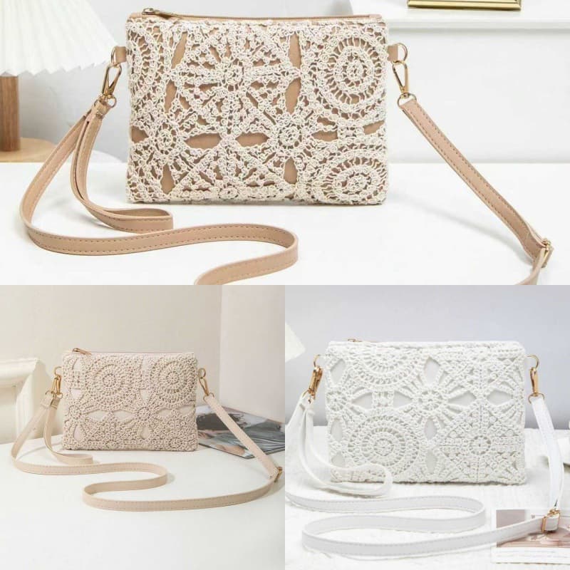 New Fashionable Straw Bag Korean Style Single Shoulder Crochet Hollow Woven Bag Retro Casual Beach Flower Women's Bag