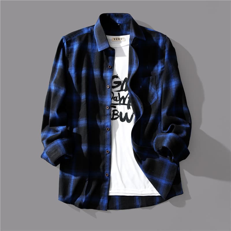 Autumn Japanese Black and White Grid Long-Sleeve Shirt for Men, Niche Vintage Hong Kong Style Loose Shirt, Versatile Jacket