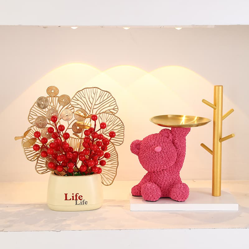 Creative Romantic Chinese Festival Rose Bear Decorative Storage Tray Living Room TV Cabinet Bedroom Desktop Decoration