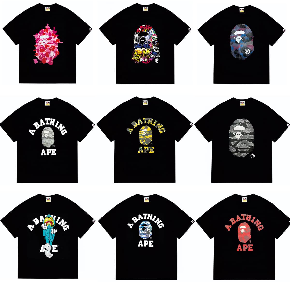 Cross-border BAPE TShirt summer loose ape head little monkey camouflage men and women short-sleeved round neck T-shirt men and women day