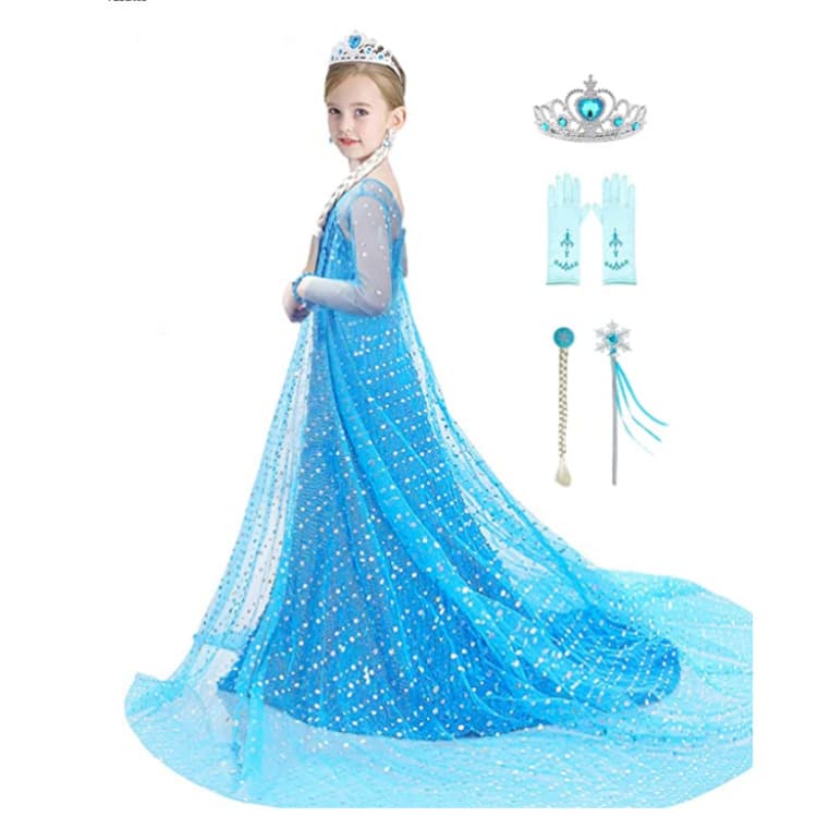 Frozen Elsa Princess Dress Long Sleeve Sequin Long Gown Little Princess Party Dress Runway Show