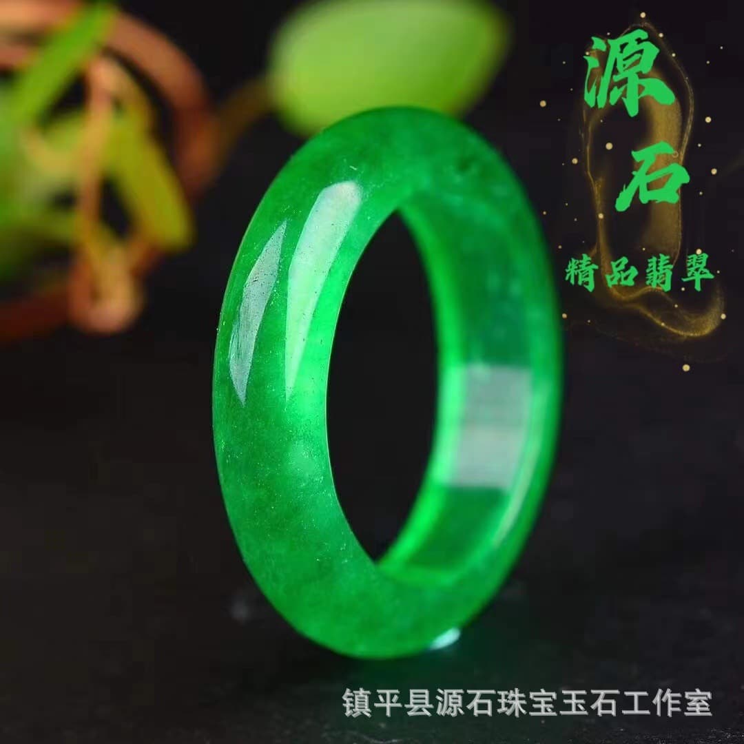 Factory wholesale rings, Myanmar ice jade yang green plain band, white ice with floating emerald band, unisex couple rings, pinky rings, spinner rings