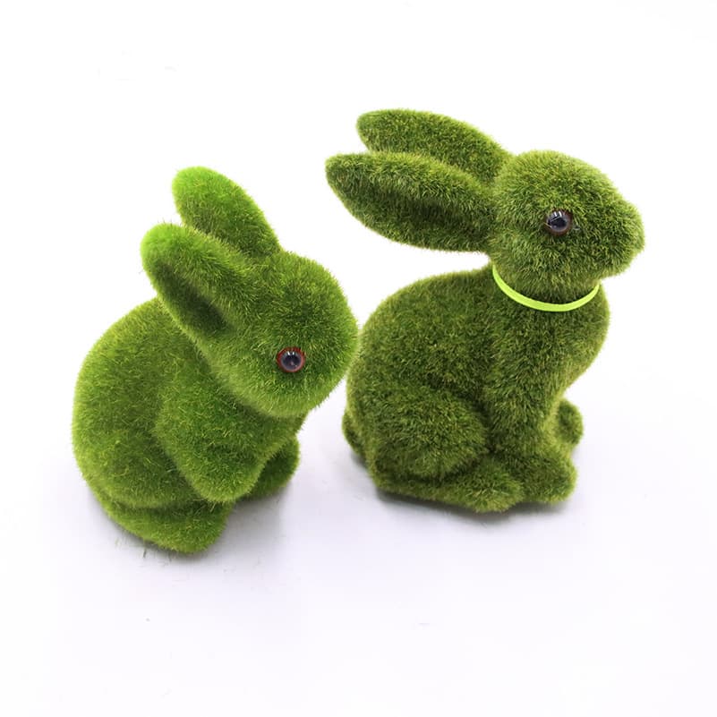 Simulated Flocked Moss Rabbit Home Garden Table Yard Lawn Outdoor Easter Window Decoration