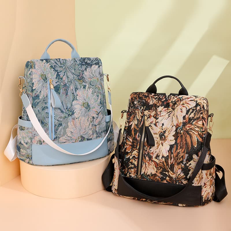 Fashionable Large Capacity Nylon Backpack Women's Bag Simple Style Oil Spill Ink Print Double Shoulder Bookbag Zipper Closure Po
