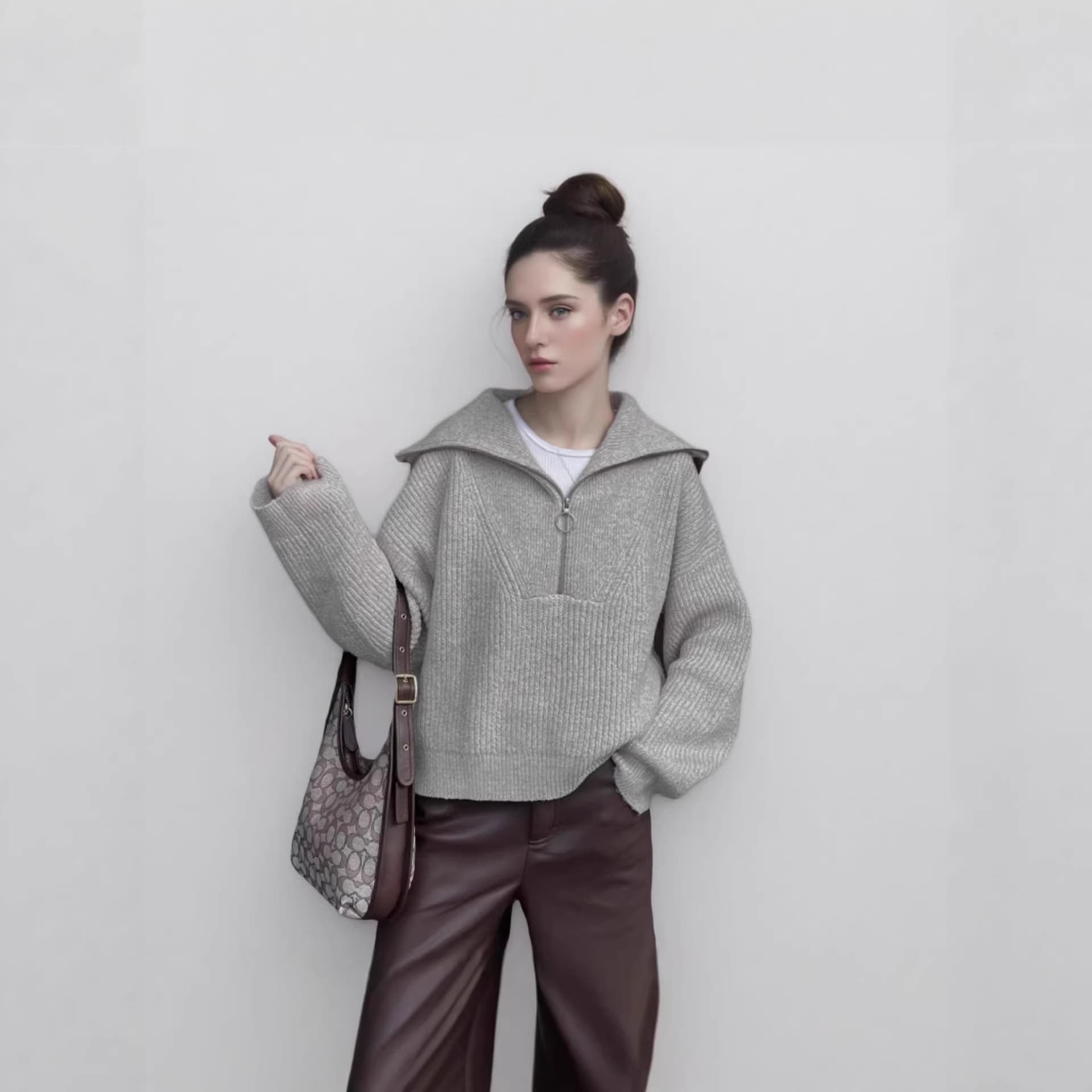 2026 New Cross-Border Trade European and American Retro Long-Sleeve Top, Loose Fit with Reversible V-Neck, Women's Knit Sweater
