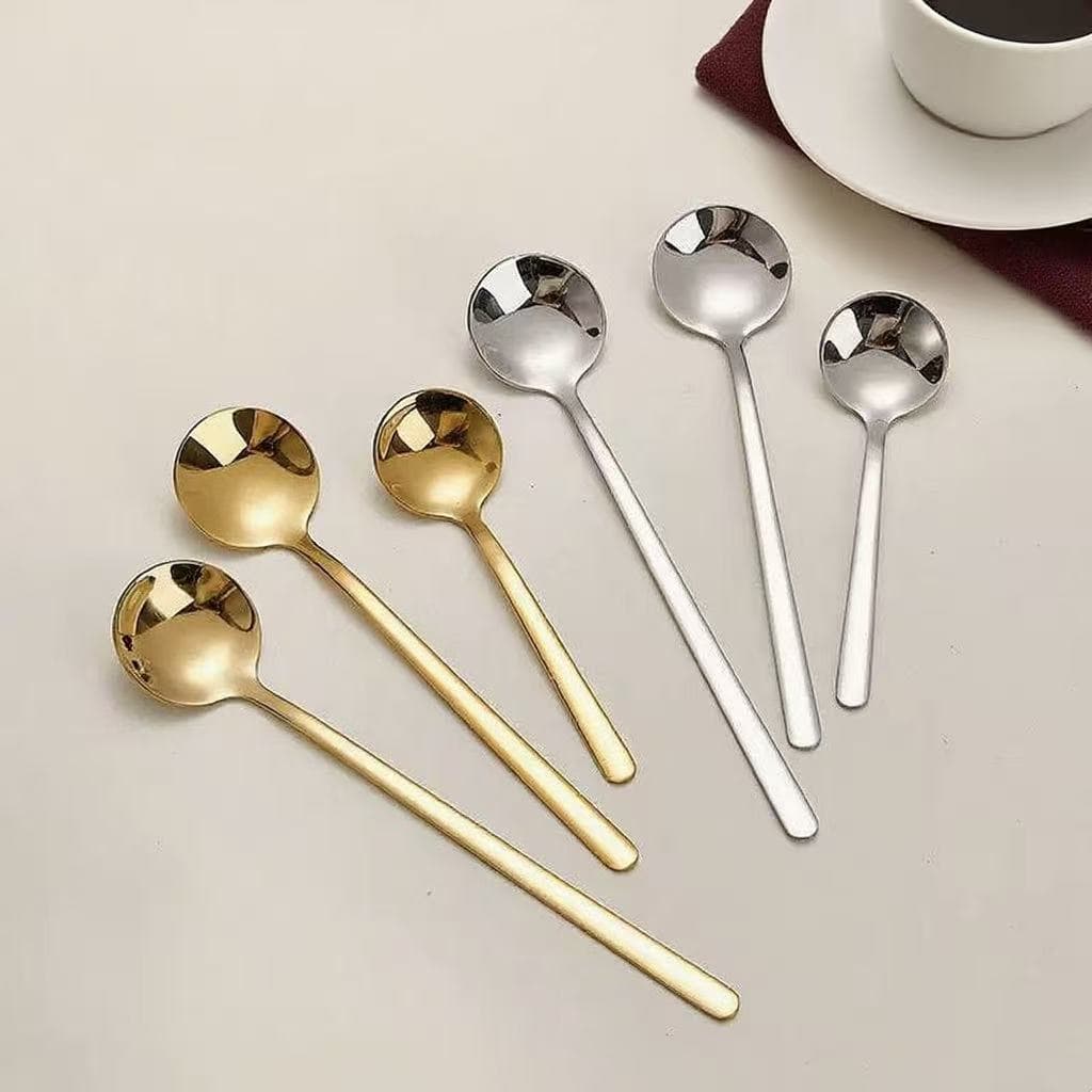 304 Stainless Steel Small Round Spoon Coffee Spoon Nordic Silver Gold Stirring Spoon Coffee Teaspoon Western Dining Dessert Small Spoon