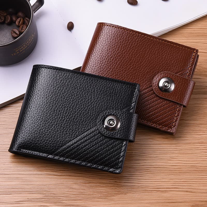 Factory Direct Wholesale Fashion Embossed Men's Wallet Short Style with Single Magnetic Buckle Leather Card Holder Coin Purse Money Clip