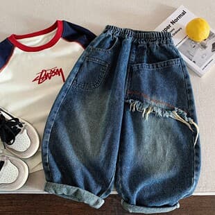 Class A Boys Jeans Autumn Korean Kids Clothing Personality Versatile Straight Leg Pants Baby Stylish Casual Long Pants
