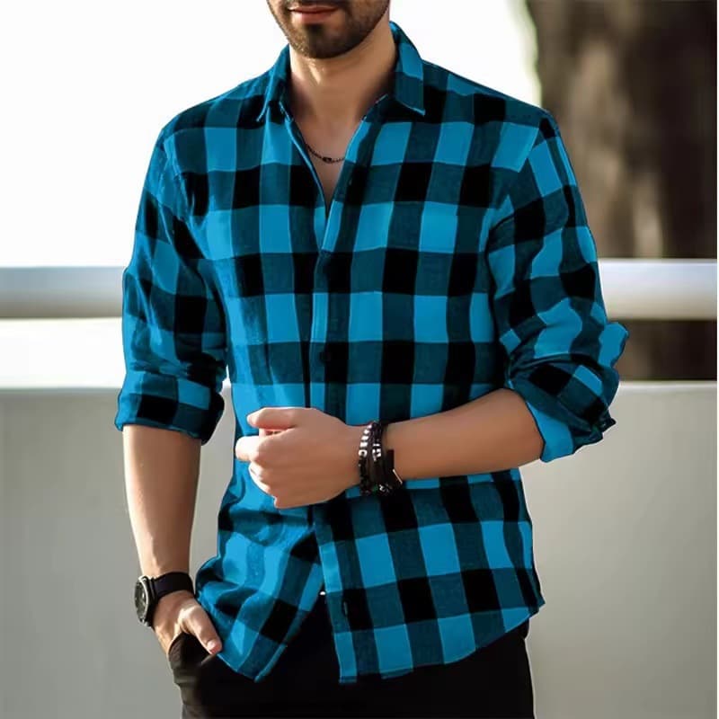 Loose Street Print Plaid 3D Button Men's Shirt 2025 Shirt Lapel Men's Long Sleeve Fashion Casual Shirt
