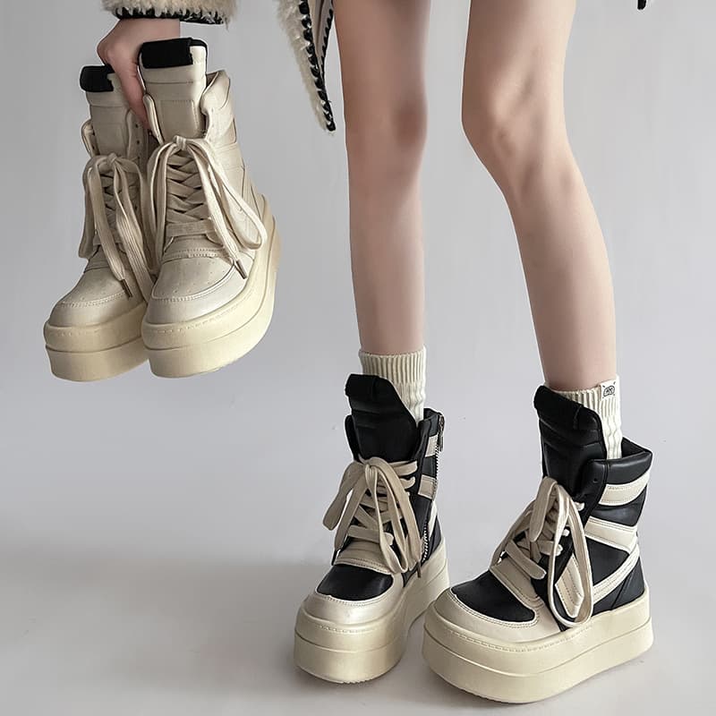 Niche Design High-Top Shoes for Women 2025 Autumn/Winter New Height-Increasing Casual Sports Short Boots Thick Sole Versatile White Shoes
