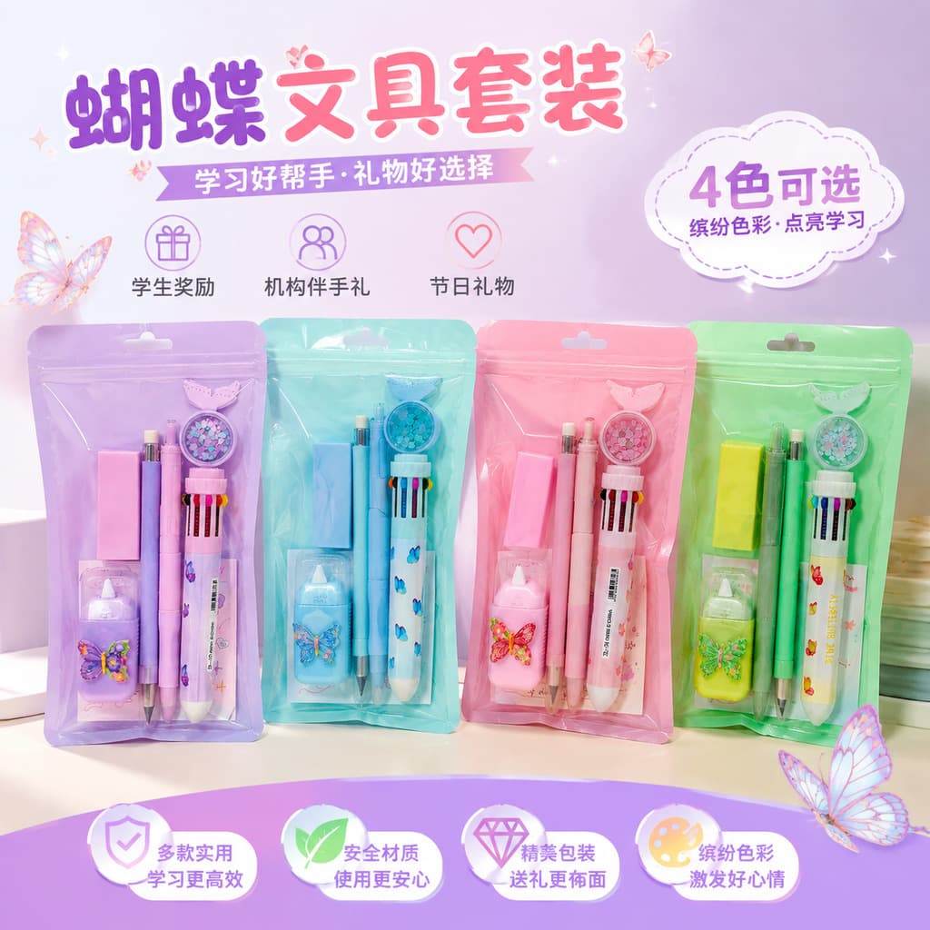 Dreamy Butterfly Stationery Set, High-Aesthetic Cartoon Gift Pack, Student Gift, Stationery Souvenir, Cross-Border Set