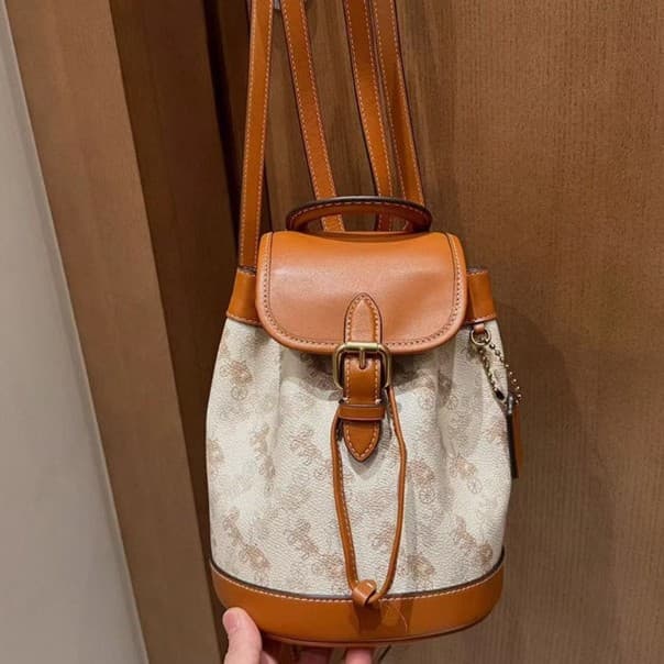 Kou Jia Genuine Leather LV Women's Tote Bag Harper Print Mini Backpack Fashion Trendy Basket Small Backpack
