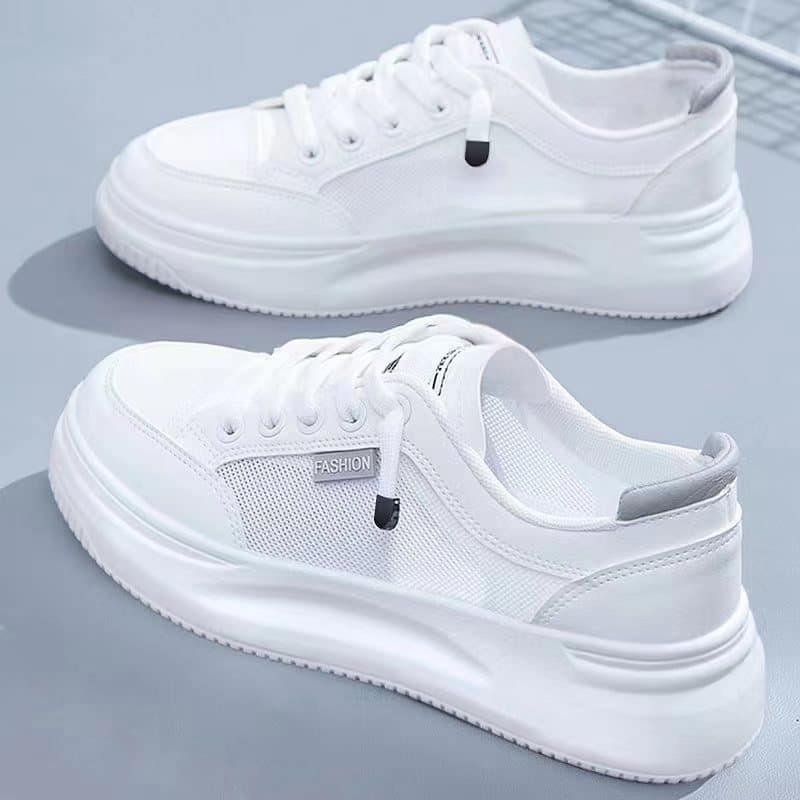 Women's White Casual Sneakers High Heel Trendy Sports Shoes 2024 White Versatile Mesh Breathable Round Toe