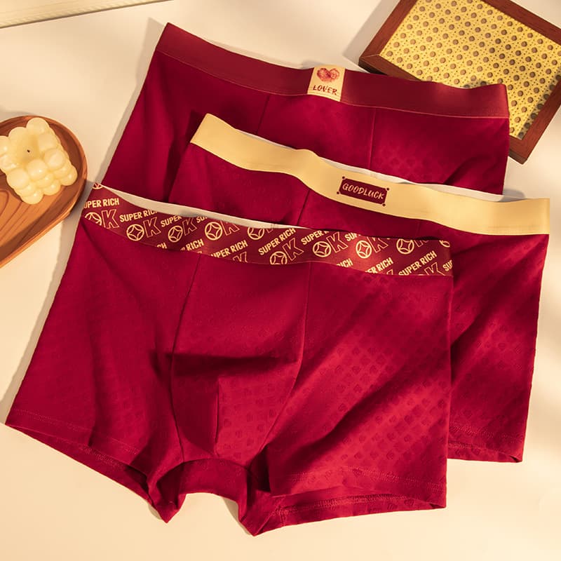 Benmingnian Hongyun Red Men's Jacquard Cotton Underwear Mesh Bacteriostatic Breathable Comfortable Youth Boxer Briefs