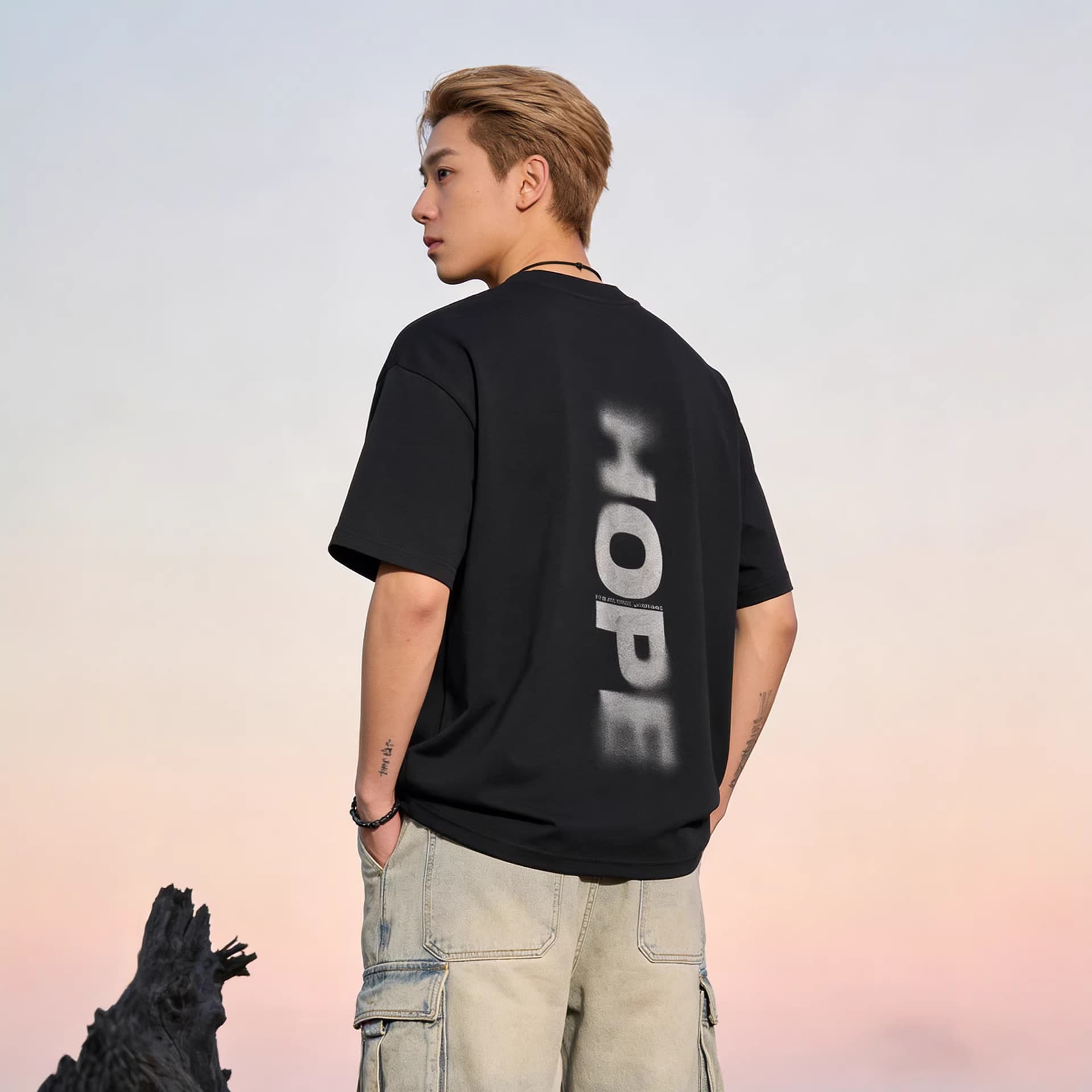 BLACKEDEN HOPE Original Chinese Trend American Graffiti Print Short Sleeve T-Shirt for Men and Women Couple Top Summer