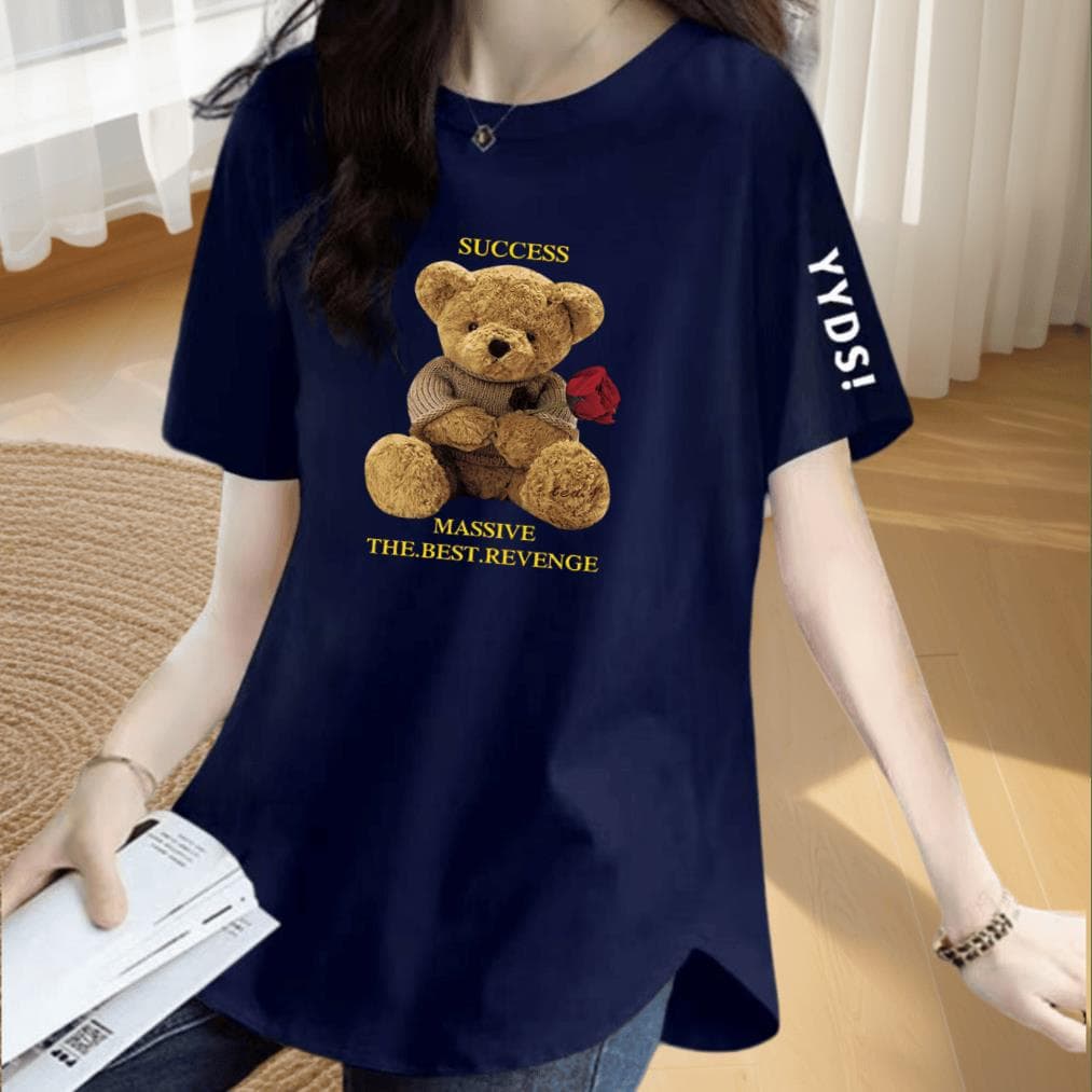 Clearance new short-sleeved T-shirt for women summer mid-length round neck printed slim large size loose slit T-shirt top