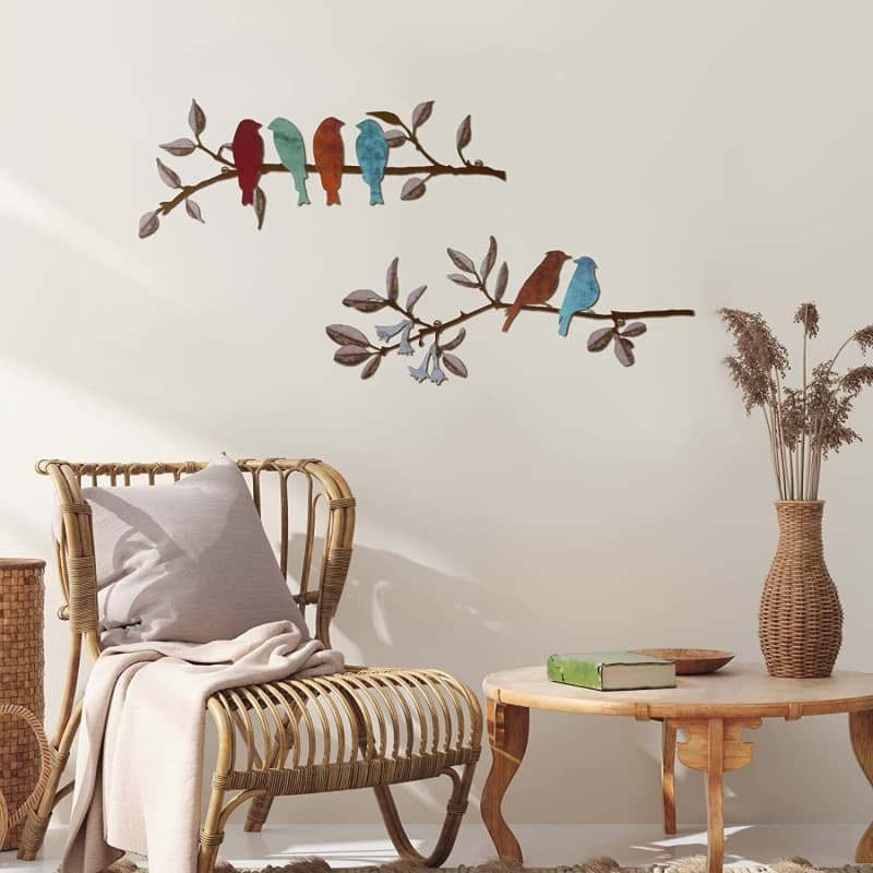 Cross-border Metal Bird Wall Art Vivid Bird Decoration Leaf Wall Decoration for Balcony Garden Indoor and Outdoor Decoration