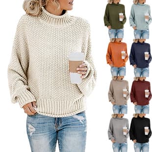 New Autumn/Winter Knit Sweater Cross-border EU/US Export Amazon Chunky Cable Knit Turtleneck Sweater for Women