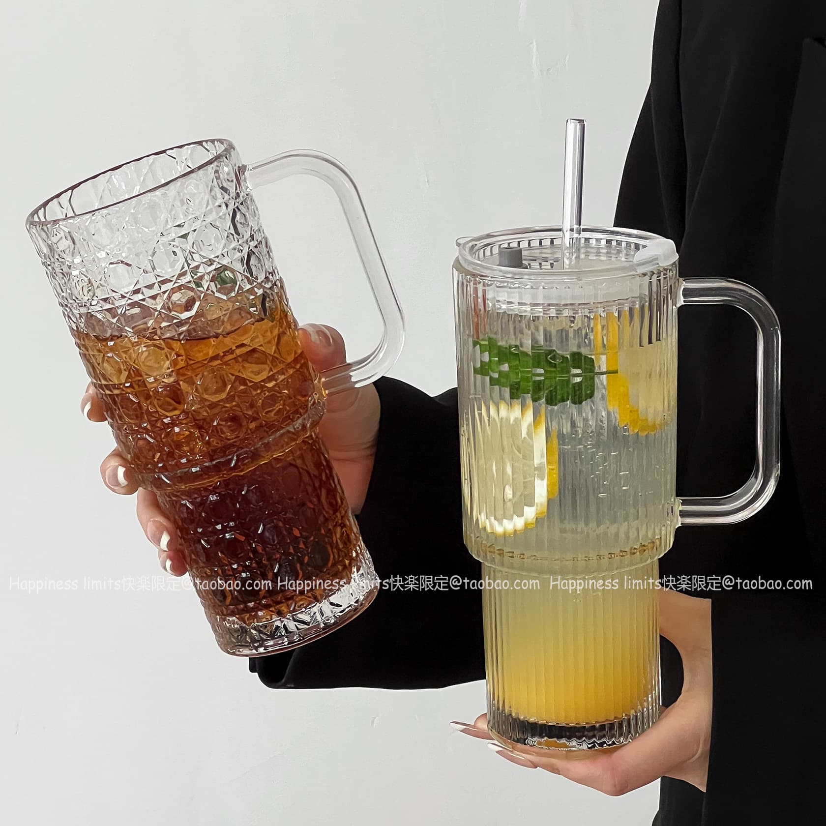 Big Mac with handle, straw cup, large capacity glass cup for girls, good-looking office coffee and water cup with lid