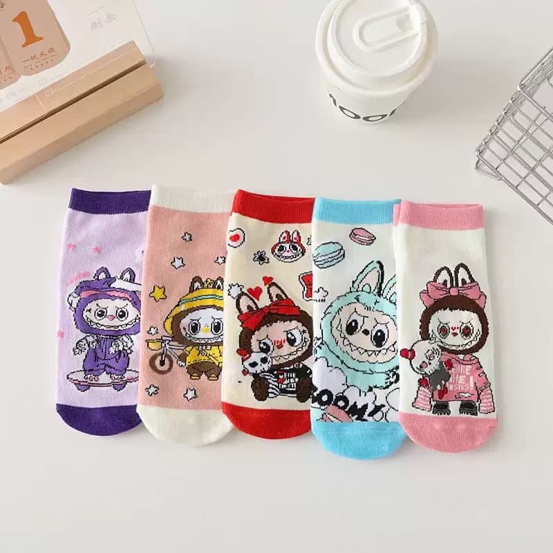 New Japanese Cartoon Socks for Women, Cute Short Socks Spring Summer Boat Socks, Casual Socks, Seamless Labubu Short Tube Women's Socks