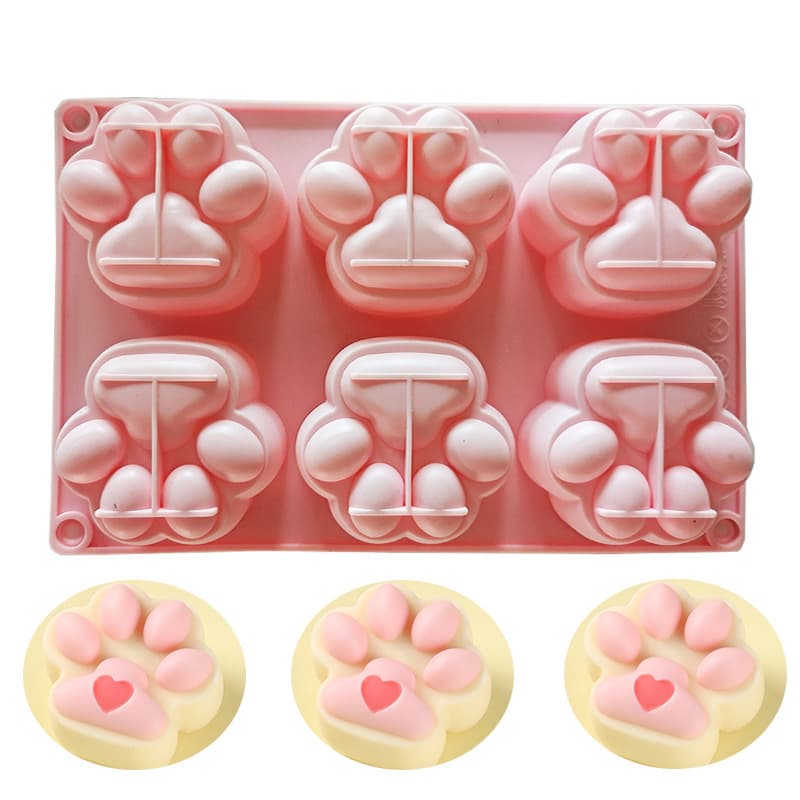 DIY Resin Mold 2-Connected 6-Connected 3D Cat Paw Silicone Mold Mousse Cake Mold Jelly Handmade Soap Mold