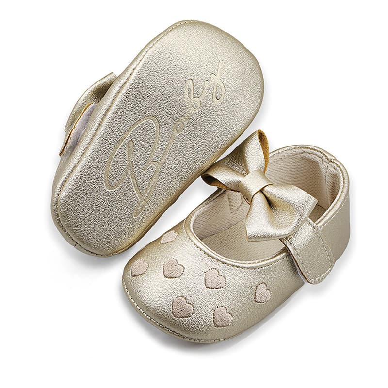 0-1 Year Embroidered Heart Bow Baby Shoes First Walker Shoes Spring/Autumn Soft Sole Indoor Shoes for Boys and Girls