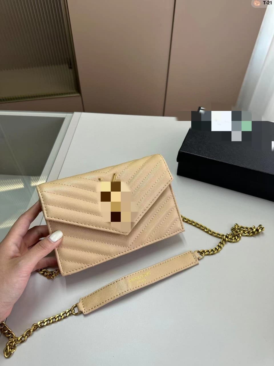 New DIY YSL-style genuine leather envelope chain bag small square bag high-quality versatile shoulder crossbody bag for women
