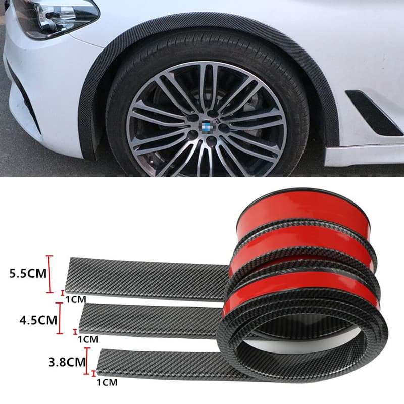 Universal flat rubber wheel arch trim, carbon fiber textured trim, non-destructive installation of wheel bumper strips and mudguards.