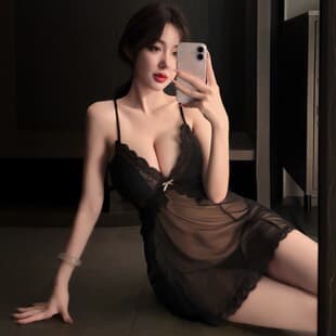 Long Night Lingerie Sweet Lace Temptation Sexy Sheer Mesh Nightgown Women's Set qqny1107