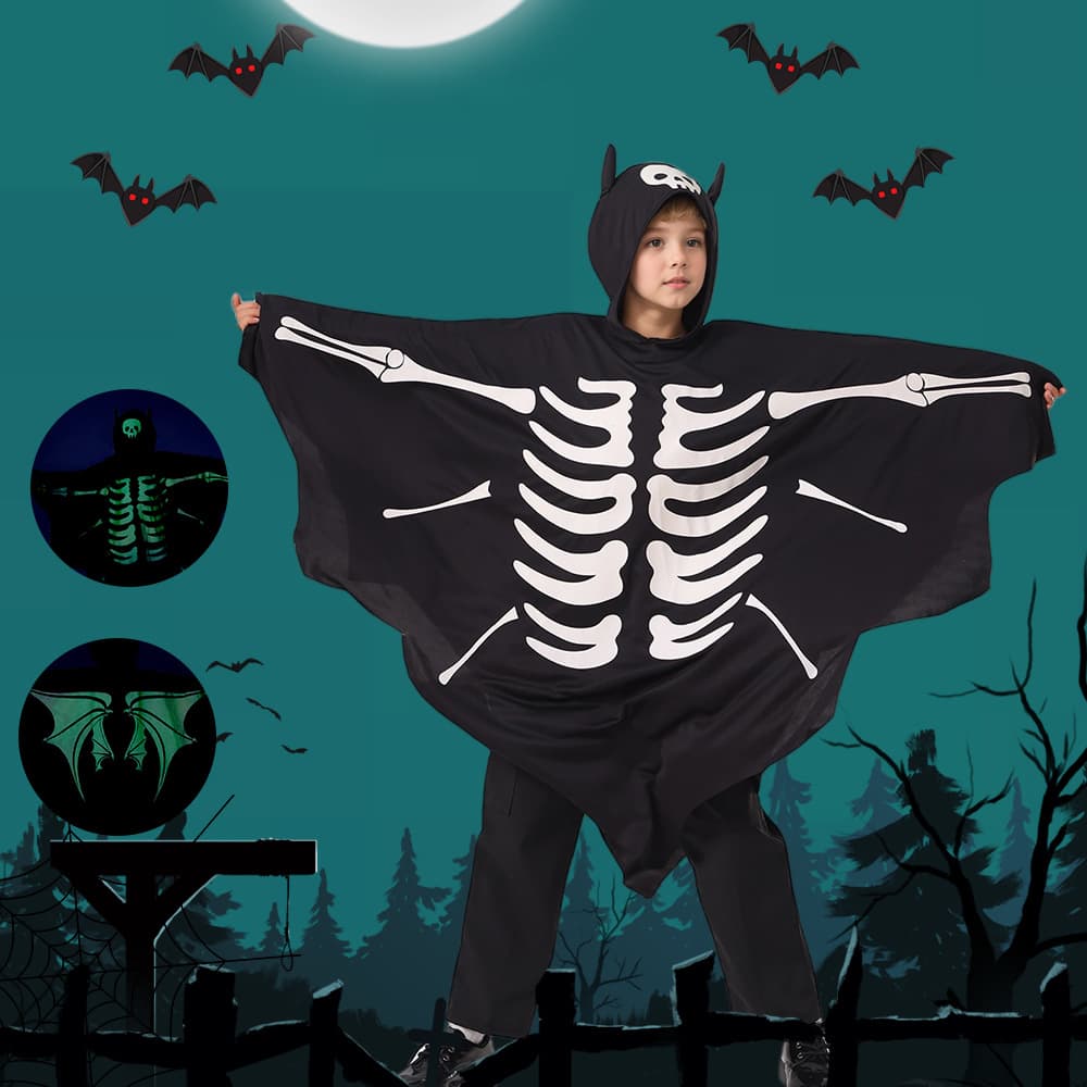 Halloween Glow-in-the-dark Ghost Bat Robe Children's Party Performance Cosplay Costume Unisex Polyester Fiber A-class Safety