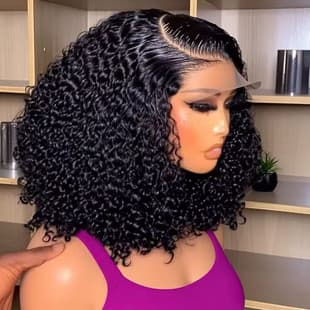European and American Cross-Border Women's African Small Curl Front Lace Wig Black Short Curly Hair Synthetic Full Wig Factory Stock