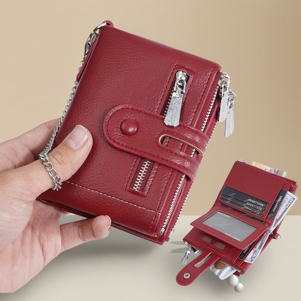 Anti-lost chain women's wallet multi-card slot wallet short zipper wallet card bag wallet high-end ins
