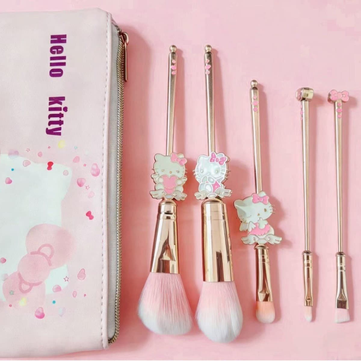 Cross-border exclusive supply of 5 rose gold Hello Kitty makeup brushes, cartoon cute Hello Kitty makeup brush set