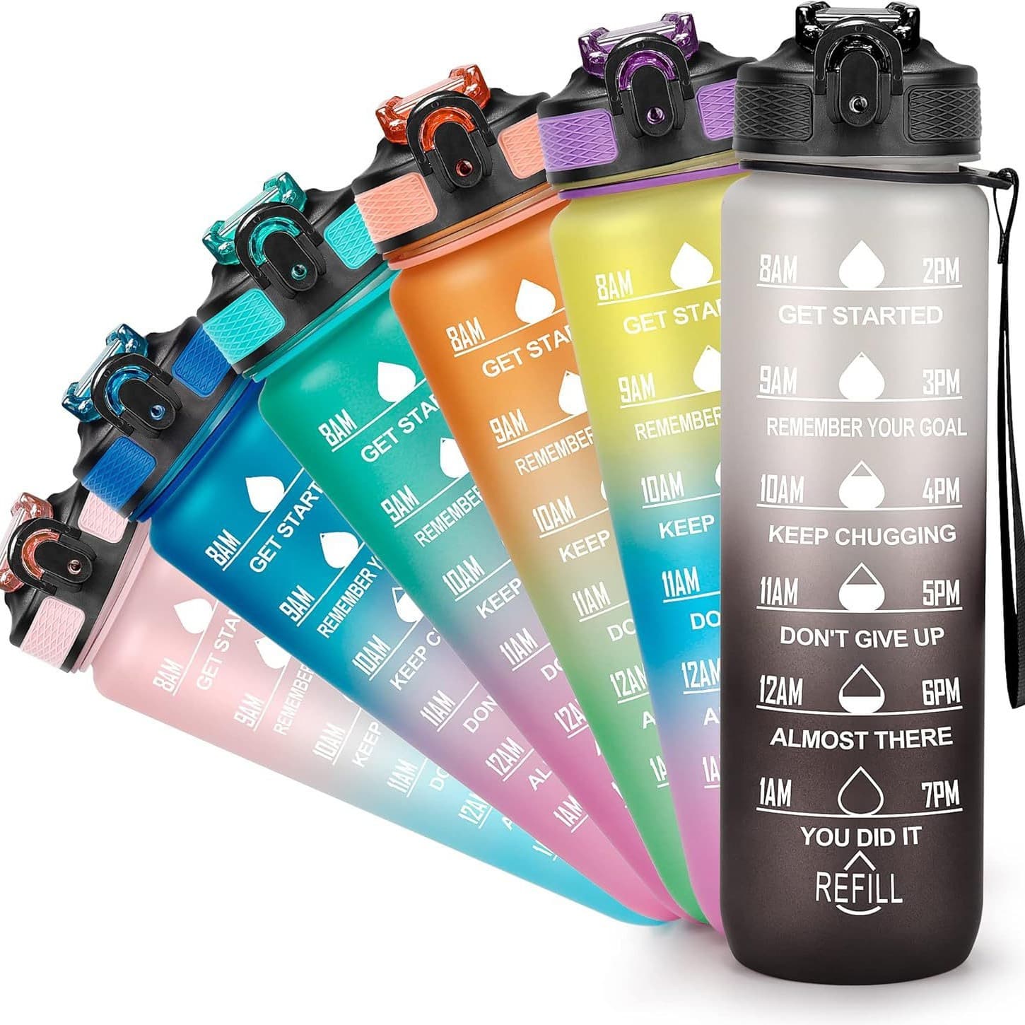Amazon Space Cup Gradient Color Diving Sports Straw Water Cup 1000ml Large Capacity Frosted Space Bottle