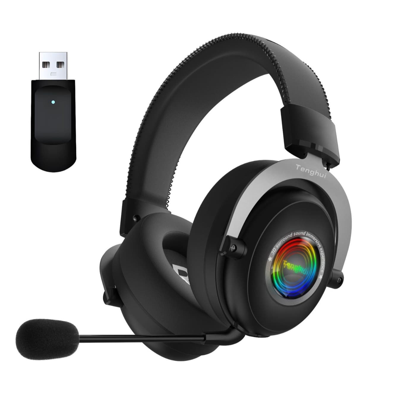 2.4G Wireless + Bluetooth + Virtual 7.1 Triple Mode Abyss Lens Headset for PC Gaming E-Sports Earphone