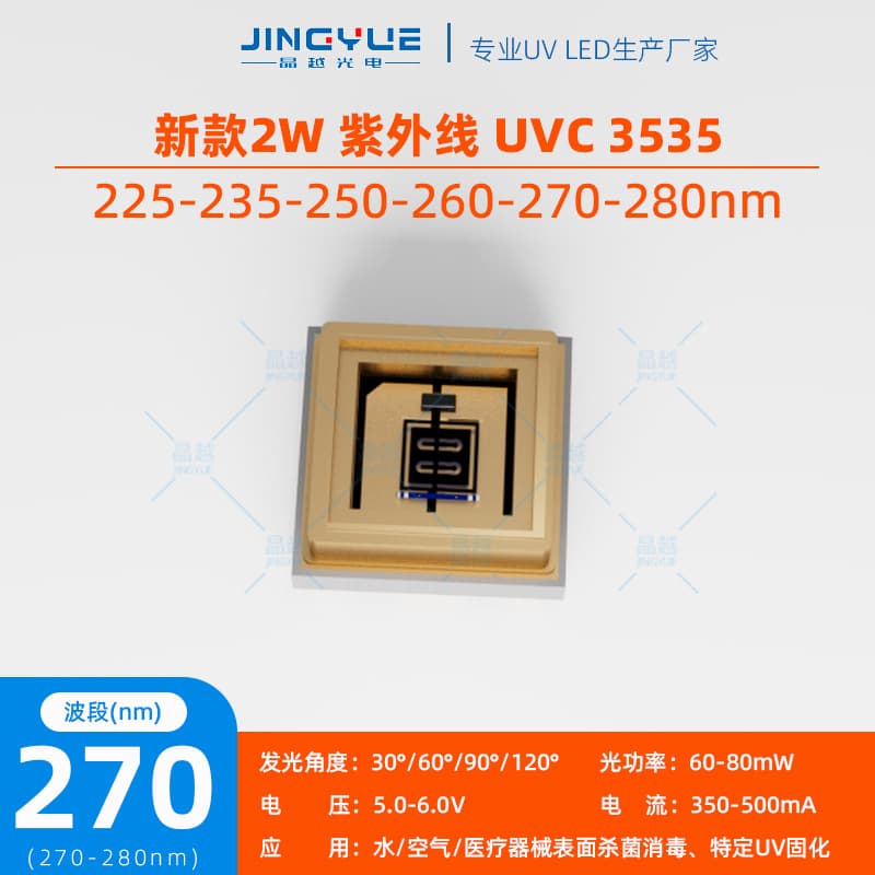 3535 UV 2W Air Sterilization Water Purification Purple LED Chip 270-280nm High Efficiency UVC