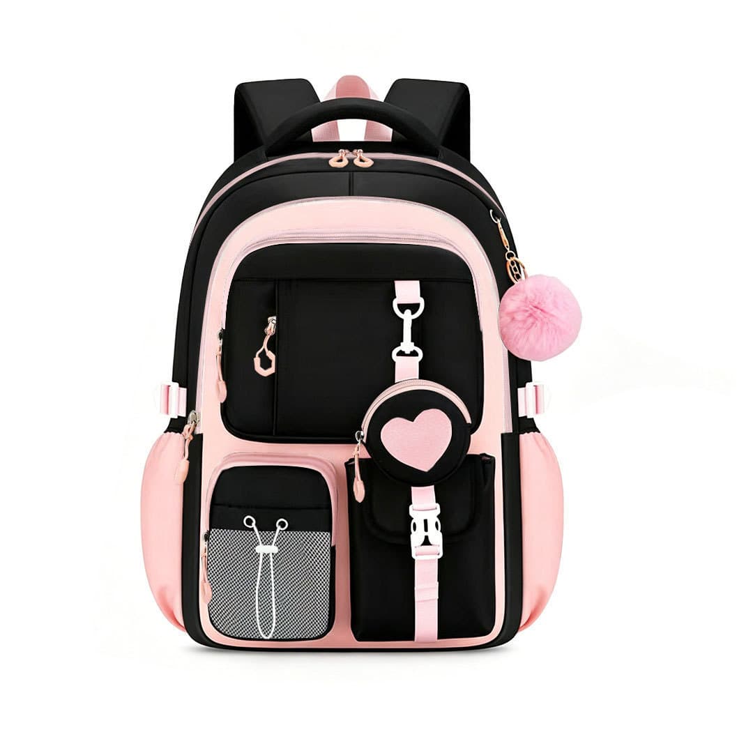 New Cross-border Elementary School Backpack Spine Protection Lightweight Large Capacity Heart Three-piece Set Middle School Girls Backpack