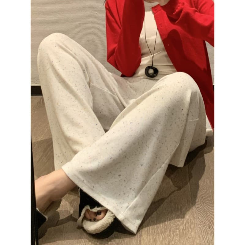2025 Real Shot Colorful Dot Knit Glutinous Rice Pants Women Autumn New High Waist Slimming Wide Leg Pants Women Petite Casual Pants