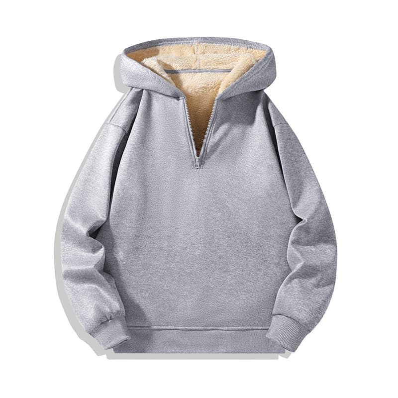 Binjie [cross-border] new autumn and winter simple solid color velvet hooded sweatshirt half-zip public version long-sleeved top