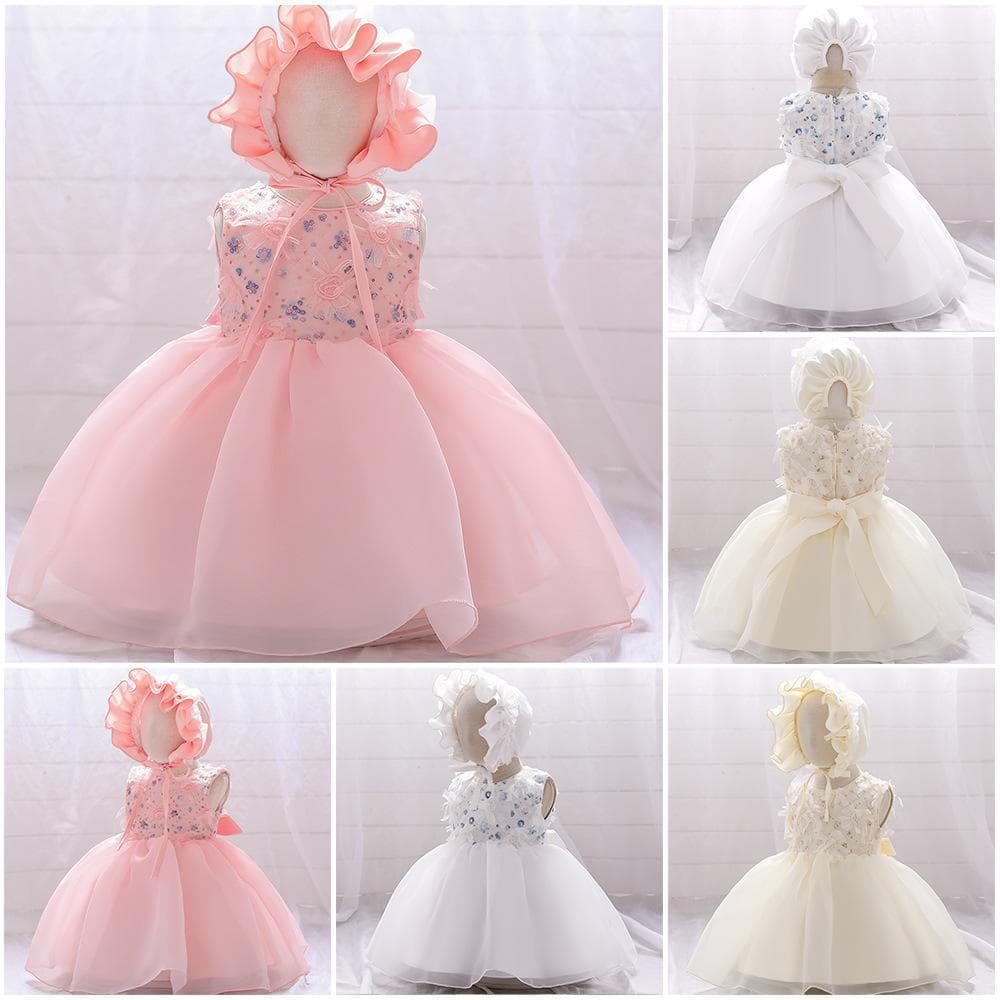 2024 New Baby Girl's Puffy Tulle Princess Dress Children's Birthday Party Gown Floral Embellished Wedding Dress Style Skirt