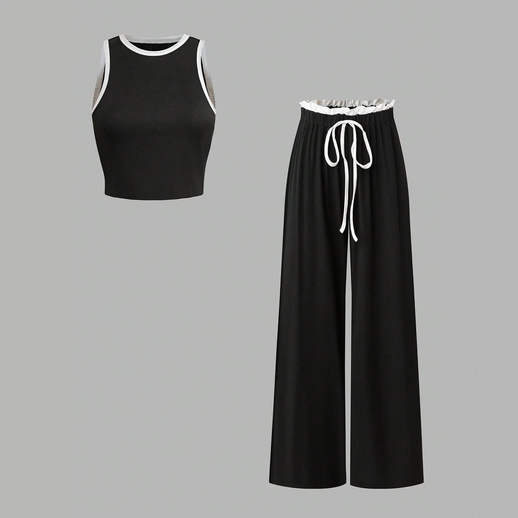 Fitted Slim Chic Wide-Leg Casual Set, Neat Korean Style Age-Defying High-End Light Luxury Women's Suit